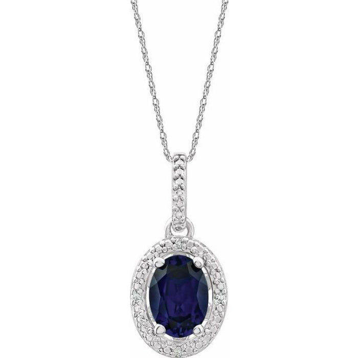 Sterling Silver Lab-Grown Blue Sapphire & .01 CTW Natural Diamond 18" Necklace