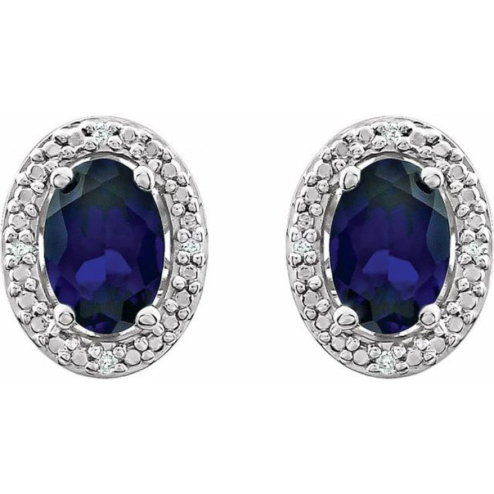 Sterling Silver Lab-Grown Blue Sapphire & .025 CTW Natural Diamond Earrings