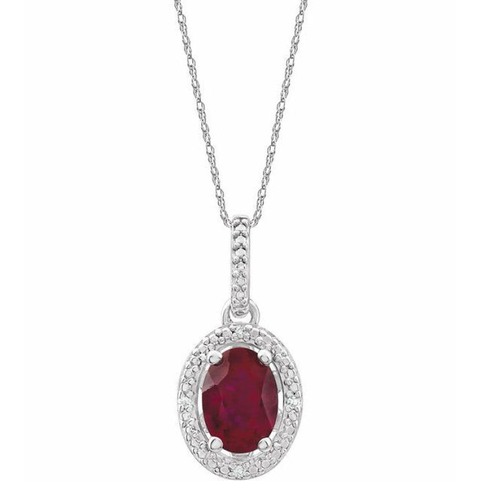 Sterling Silver Lab-Grown Ruby & .01 CTW Natural Diamond 18" Necklace