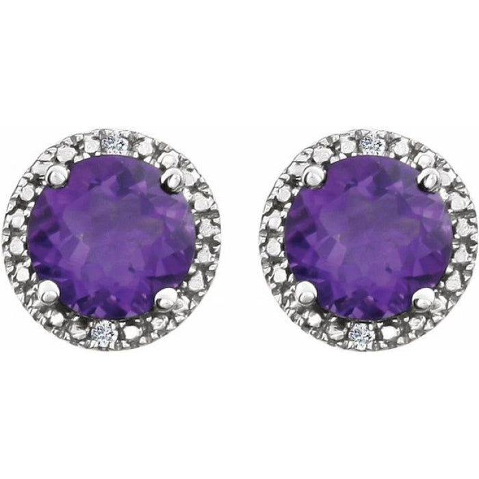 Sterling Silver Natural Amethyst & .01 CTW Natural Diamond Earrings
