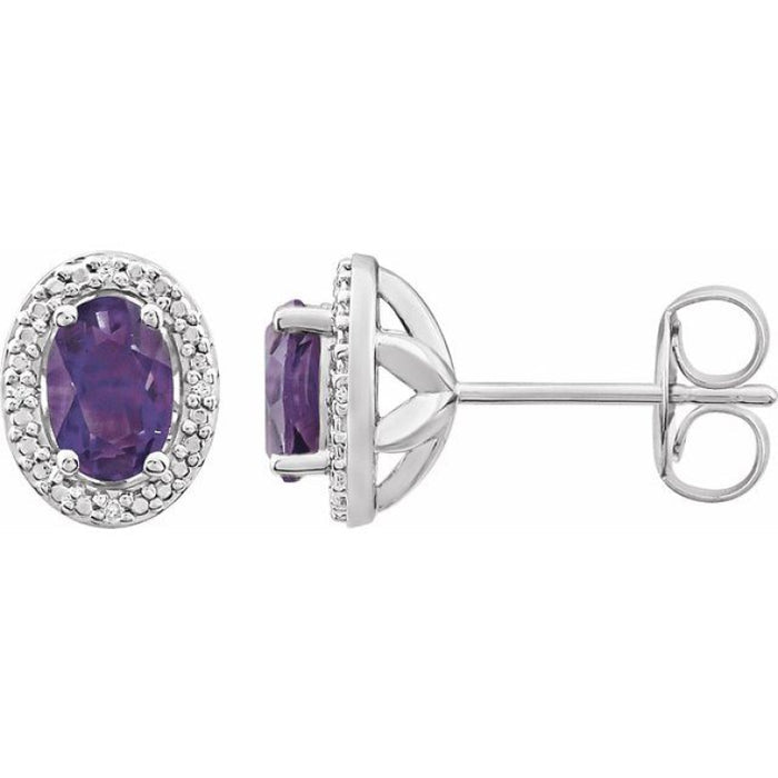 Sterling Silver Natural Amethyst & .025 CTW Natural Diamond Earrings