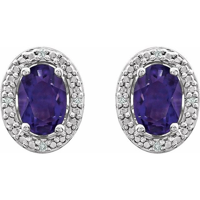 Sterling Silver Natural Amethyst & .025 CTW Natural Diamond Earrings