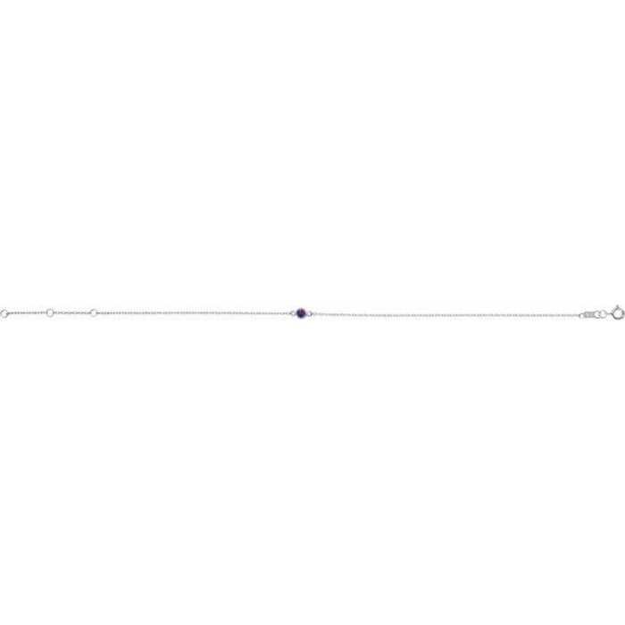 Sterling Silver Natural Amethyst Bezel-Set Solitaire 6 1/2-7 1/2" Bracelet