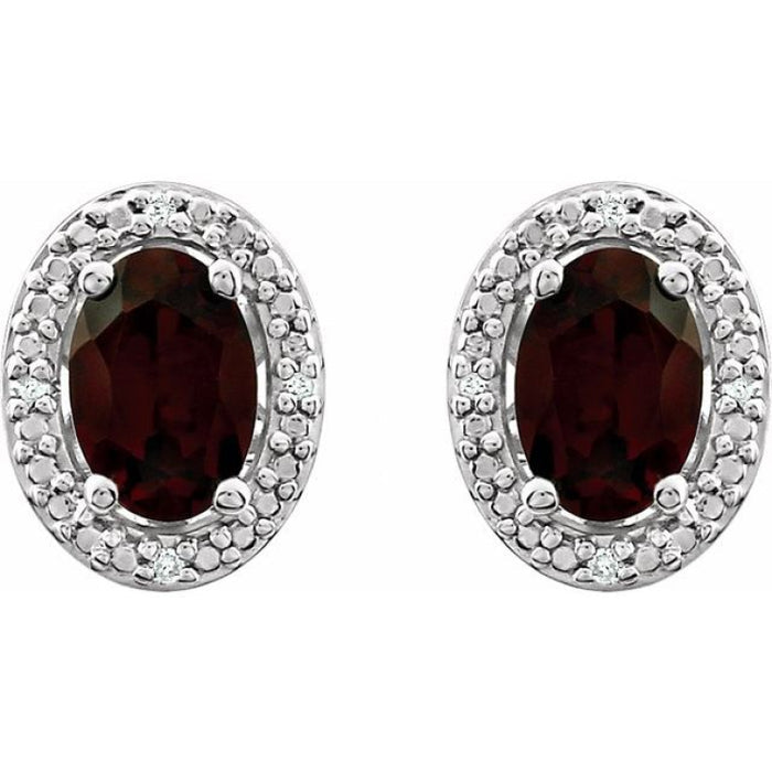 Sterling Silver Natural Mozambique Garnet & .025 CTW Natural Diamond Earrings