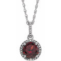 Sterling Silver Natural Mozambique Garnet and .01 CTW Natural Diamond 18" Necklace
