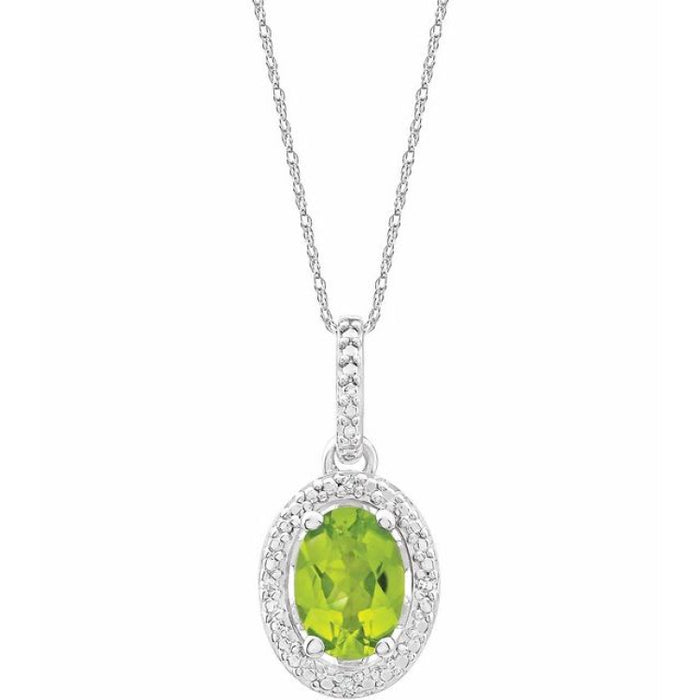 Sterling Silver Natural Peridot & .01 CTW Natural Diamond 18" Necklace
