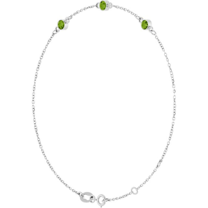 Sterling Silver Natural Peridot Bezel-Set 3-Stone 6 1/2-7 1/2" Bracelet