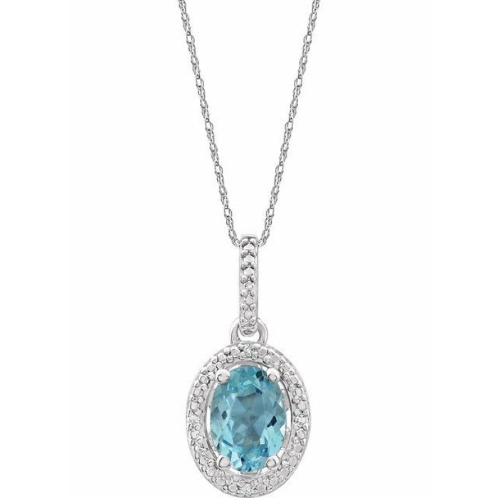 Sterling Silver Natural Sky Blue Topaz & .01 CTW Natural Diamond 18" Necklace
