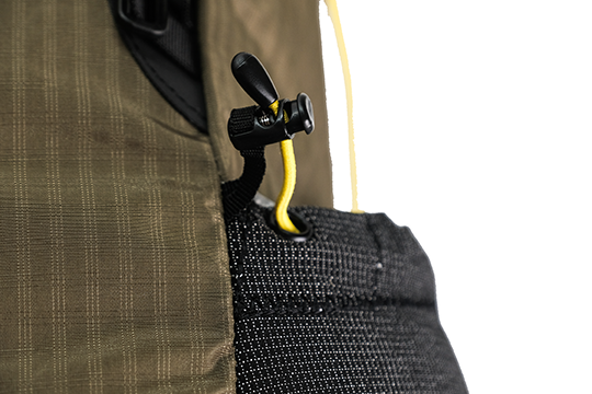 Swift V Hiking Backpack side pocket cord lock detail