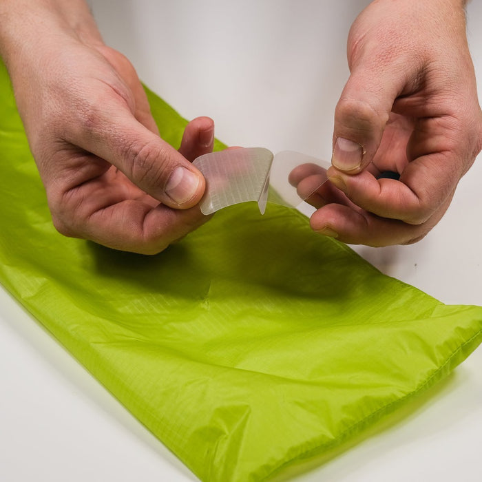 Tenacious Tape Silnylon Patches in use