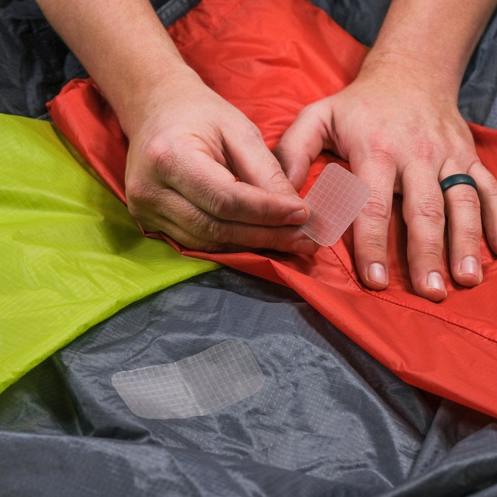Tenacious Tape Silnylon Patches in use
